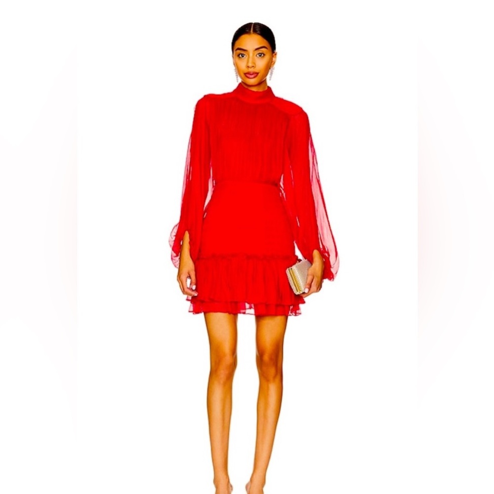 Like New Shona Joy Leilani long sleeve mini dress in hibiscus’s, size 8
